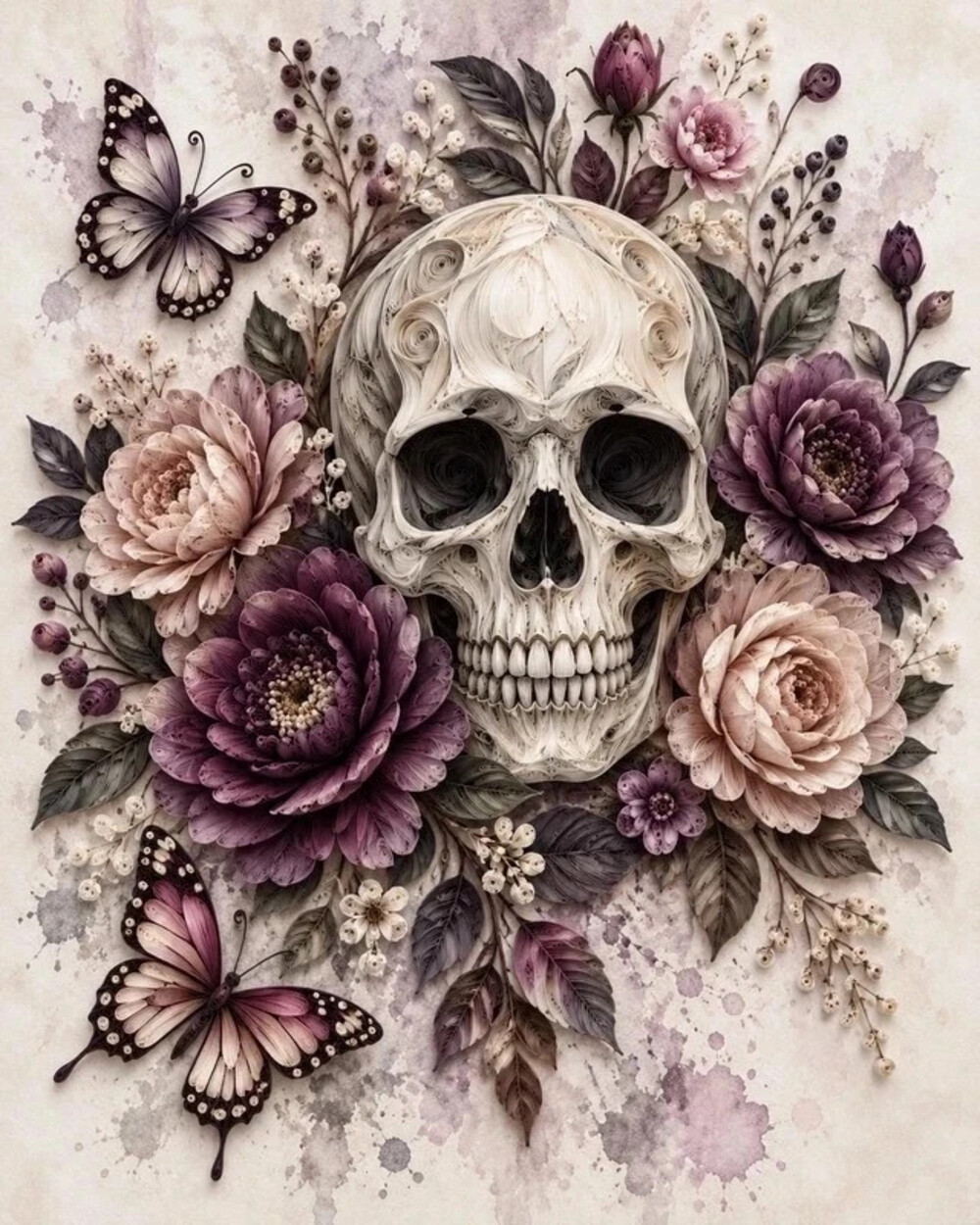 8x10 Framed Skull Floral Wall Art